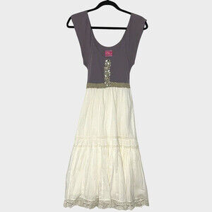 Free People Womens Dress 6 Purple Flowy Midi Stretch Lace Beaded Boho Hippie